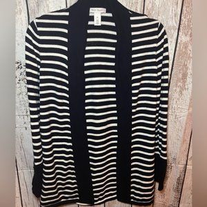 WHBM Striped Mid-Length Cardigan|Black and White|Size Medium